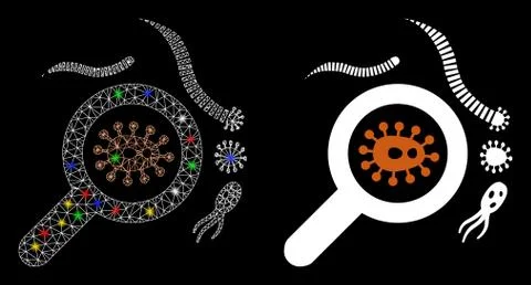 Flare Mesh Wire Frame Explore Microbes Icon with Flare Spots Stock Illustration