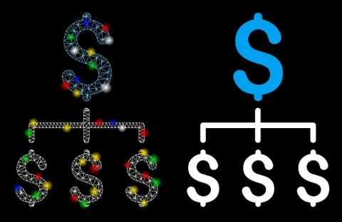 Flare Mesh Wire Frame Financial Hierarchy Icon with Flare Spots Stock Illustration