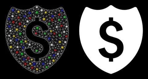 Flare Mesh Wire Frame Financial Shield Icon with Flare Spots Stock Illustration
