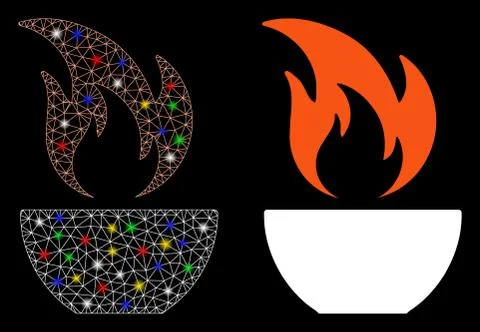 Flare Mesh Wire Frame Fire Bowl Icon with Flare Spots Illustrazione stock