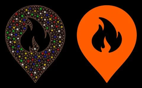 Flare Mesh Wire Frame Fire Marker Icon with Flare Spots Stock Illustration