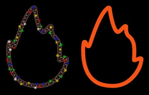 Flare Mesh Wire Frame Fire Contour Icon with Flare Spots Illustrazione stock