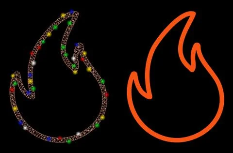 Flare Mesh Wire Frame Flame Contour Icon with Flare Spots Stock Illustration