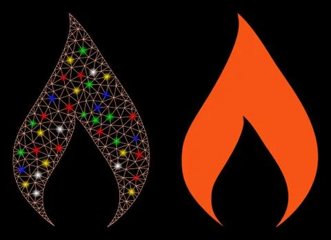 Flare Mesh Wire Frame Flame Icon with Flare Spots Illustrazione stock