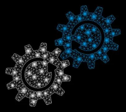 Flare Mesh Wire Frame Gear Mechanism Rotation with Flare Spots Stock Illustration