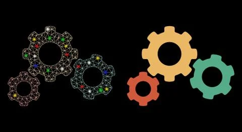 Flare Mesh Wire Frame Gear System Icon with Flare Spots Stock-Illustration