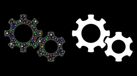 Flare Mesh Wire Frame Gears Icon with Flare Spots Stock Illustration