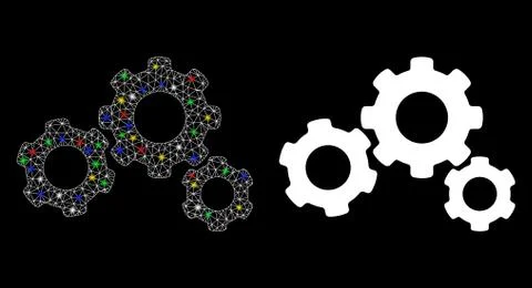 Flare Mesh Wire Frame Gears Icon with Flare Spots Stock-Illustration