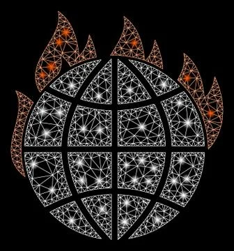 Flare Mesh Wire Frame Global Warming Fire with Flare Spots Stock Illustration