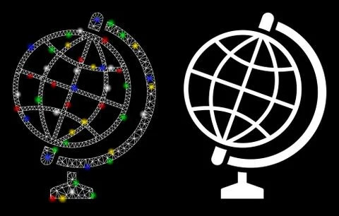 Flare Mesh Wire Frame Global Icon with Flare Spots Stock Illustration