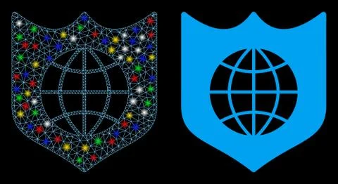 Flare Mesh Wire Frame Global Shield Icon with Flare Spots Stock Illustration