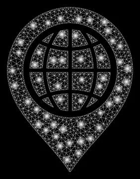 Flare Mesh Wire Frame Globe Map Marker with Light Spots Illustrazione stock