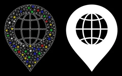 Flare Mesh Wire Frame Globe Marker Icon with Flare Spots Stock Illustration