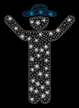 Flare Mesh Wire Frame Hands up Gentleman with Light Spots Stock Illustration