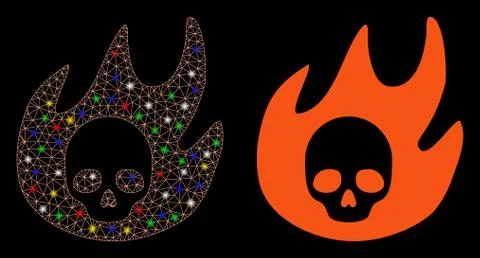 Flare Mesh Wire Frame Hell Fire Icon with Flare Spots Stock Illustration