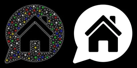 Flare Mesh Wire Frame House Mention Icon with Flare Spots Stock Illustration