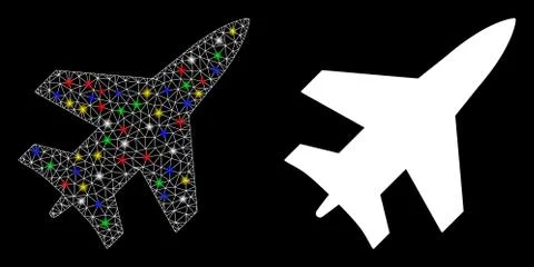 Flare Mesh Wire Frame Jet Fighter Icon with Flare Spots Illustrazione stock