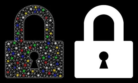 Flare Mesh Wire Frame Lock Icon with Flare Spots Stock Illustration