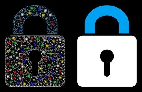 Flare Mesh Wire Frame Lock Icon with Flare Spots Stock Illustration