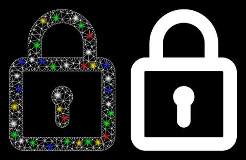 Flare Mesh Wire Frame Lock Icon with Flare Spots Stock Illustration