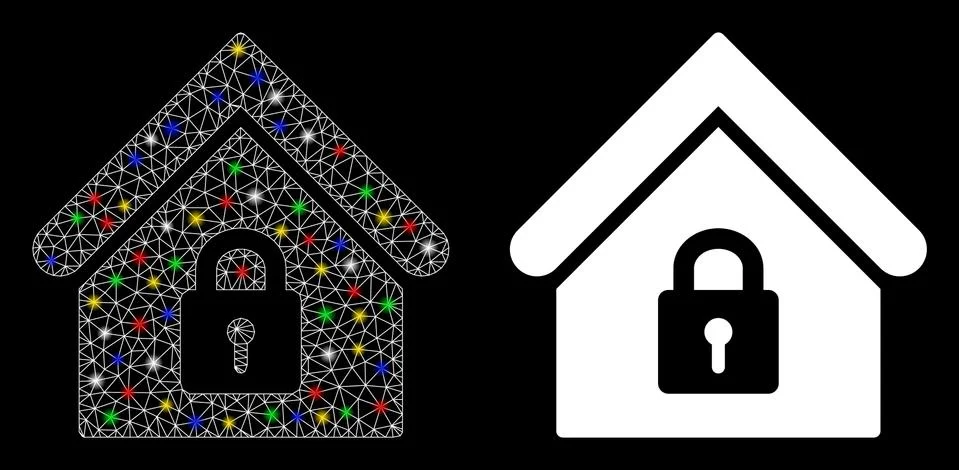 Flare Mesh Wire Frame Lock Building Icon with Flare Spots Ilustración de archivo