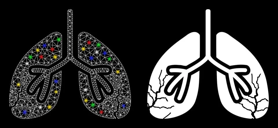Flare Mesh Wire Frame Lungs Cancer Icon with Flare Spots 스톡 일러스트