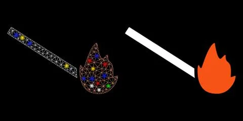 Flare Mesh Wire Frame Match Flame Icon with Flare Spots Stock Illustration