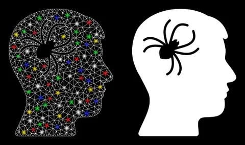 Flare Mesh Wire Frame Mental Parasite Spider Icon with Flare Spots Stock Illustration