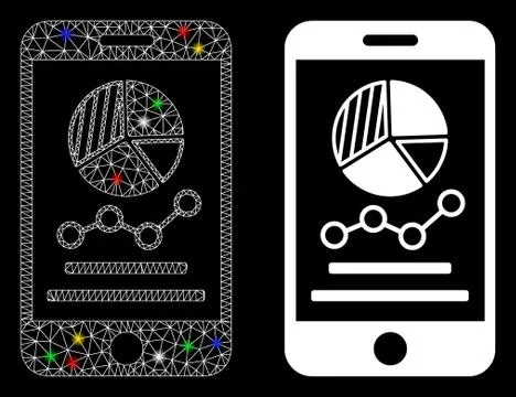 Flare Mesh Wire Frame Mobile Graphs Icon with Flare Spots Illustrazione stock
