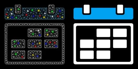Flare Mesh Wire Frame Month Calendar Icon with Flare Spots Stock Illustration