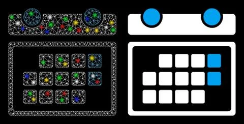 Flare Mesh Wire Frame Month Calendar Icon with Light Spots 스톡 일러스트