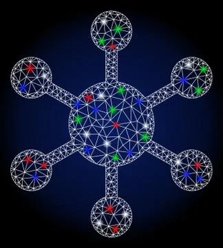 Flare Mesh Wire Frame Network Node with Flare Spots Stock Illustration