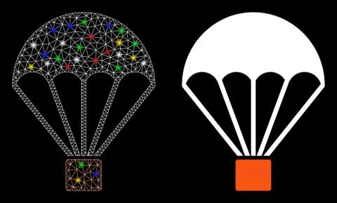 Flare Mesh Wire Frame Parachute Icon with Flare Spots イラスト素材