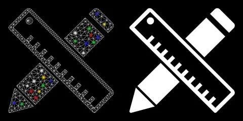 Flare Mesh Wire Frame Pen and Ruler Design Tools Icon with Flare Spots Stock Illustration