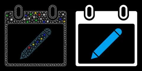 Flare Mesh Wire Frame Pencil Calendar Page Icon with Flare Spots Illustrazione stock