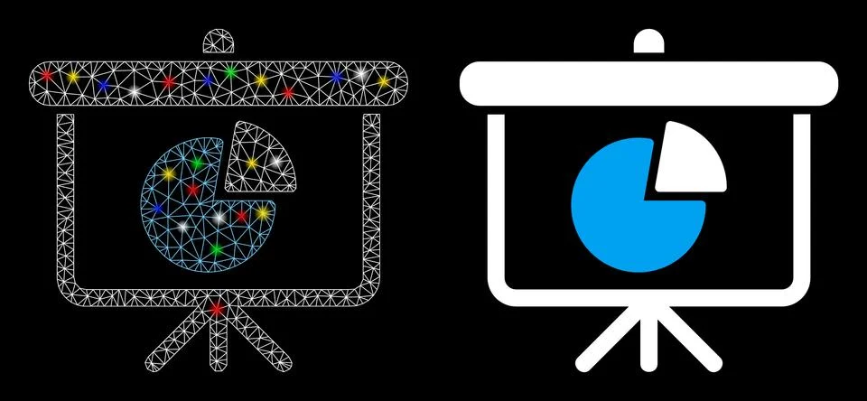 Flare Mesh Wire Frame Pie Chart Demonstration Icon with Flare Spots 스톡 일러스트
