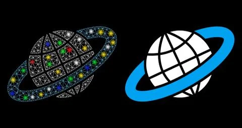 Flare Mesh Wire Frame Planetary Ring Icon with Flare Spots Stock Illustration