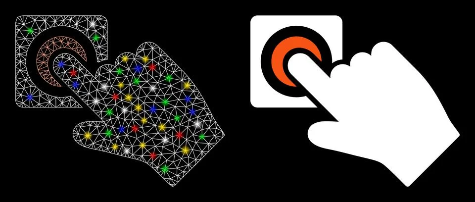 Flare Mesh Wire Frame Push Alarm Button Icon with Flare Spots Illustrazione stock