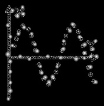 Flare Mesh Wire Frame Sine Plot with Light Spots Stock Illustration
