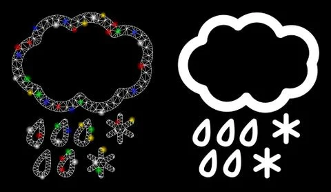 Flare Mesh Wire Frame Sleet Cloud Icon with Flare Spots イラスト素材