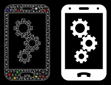 Flare Mesh Wire Frame Smartphone Settings Gears Icon with Flare Spots Stock-Illustration