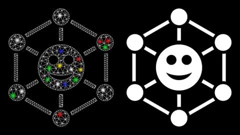 Flare Mesh Wire Frame Smile Network Icon with Flare Spots Stock Illustration