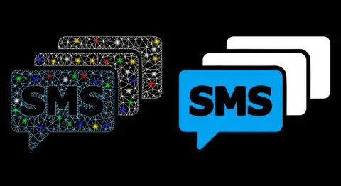 Flare Mesh Wire Frame SMS Queue Icon with Flare Spots Stock Illustration