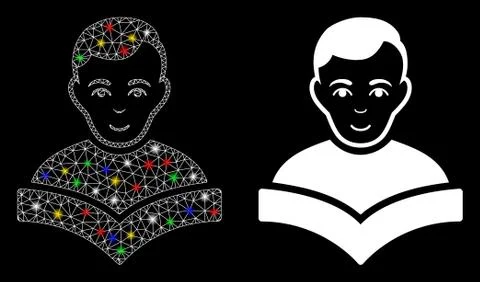 Flare Mesh Wire Frame Student Icon with Flare Spots Illustrazione stock