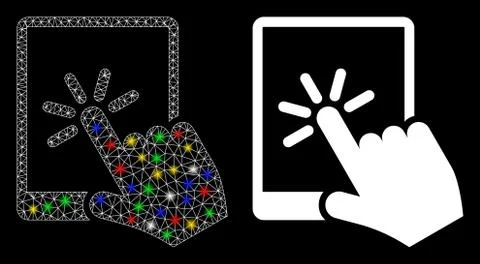 Flare Mesh Wire Frame Tablet Click Icon with Flare Spots Illustrazione stock