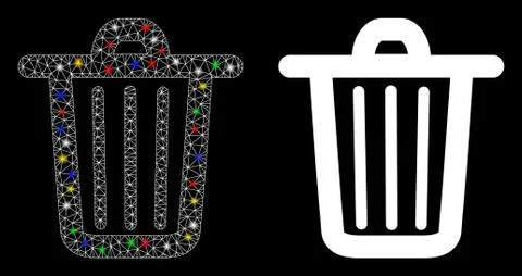 Flare Mesh Wire Frame Trash Can Icon with Flare Spots 스톡 일러스트
