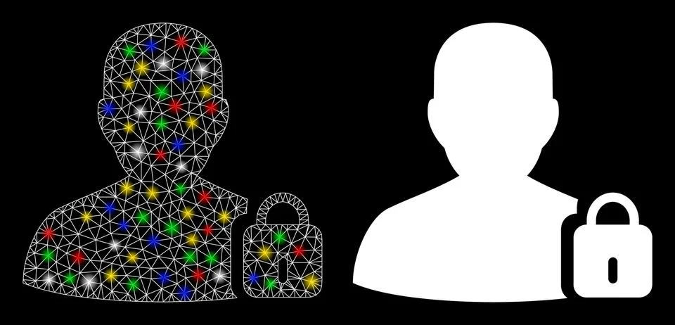 Flare Mesh Wire Frame User Lock Icon with Light Spots Illustrazione stock