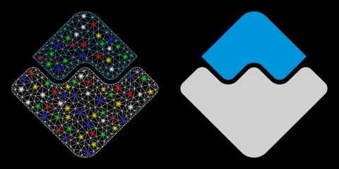 Flare Mesh Wire Frame Waves Currency Icon with Flare Spots Illustrazione stock