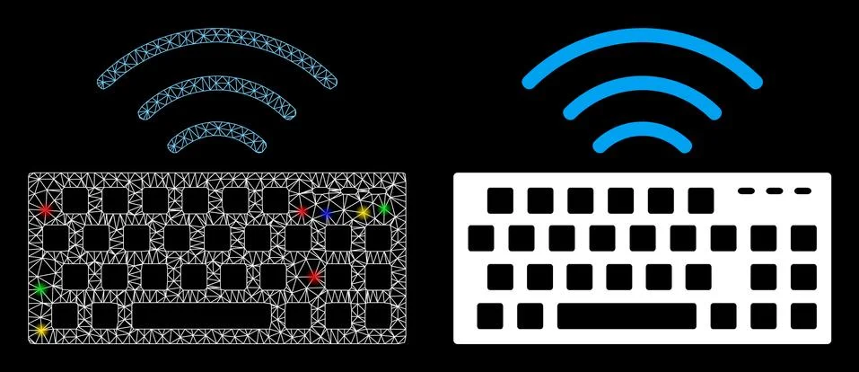 Flare Mesh Wire Frame Wireless Keyboard Icon with Flare Spots Stock Illustration