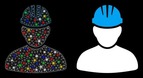 Flare Mesh Wire Frame Worker Person Icon with Flare Spots Stockillustratie